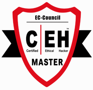 Logotipo oficial de la certificación C|EH Master (Certified Ethical Hacker Master) de EC-Council, especializada en hacking ético y ciberseguridad ofensiva.