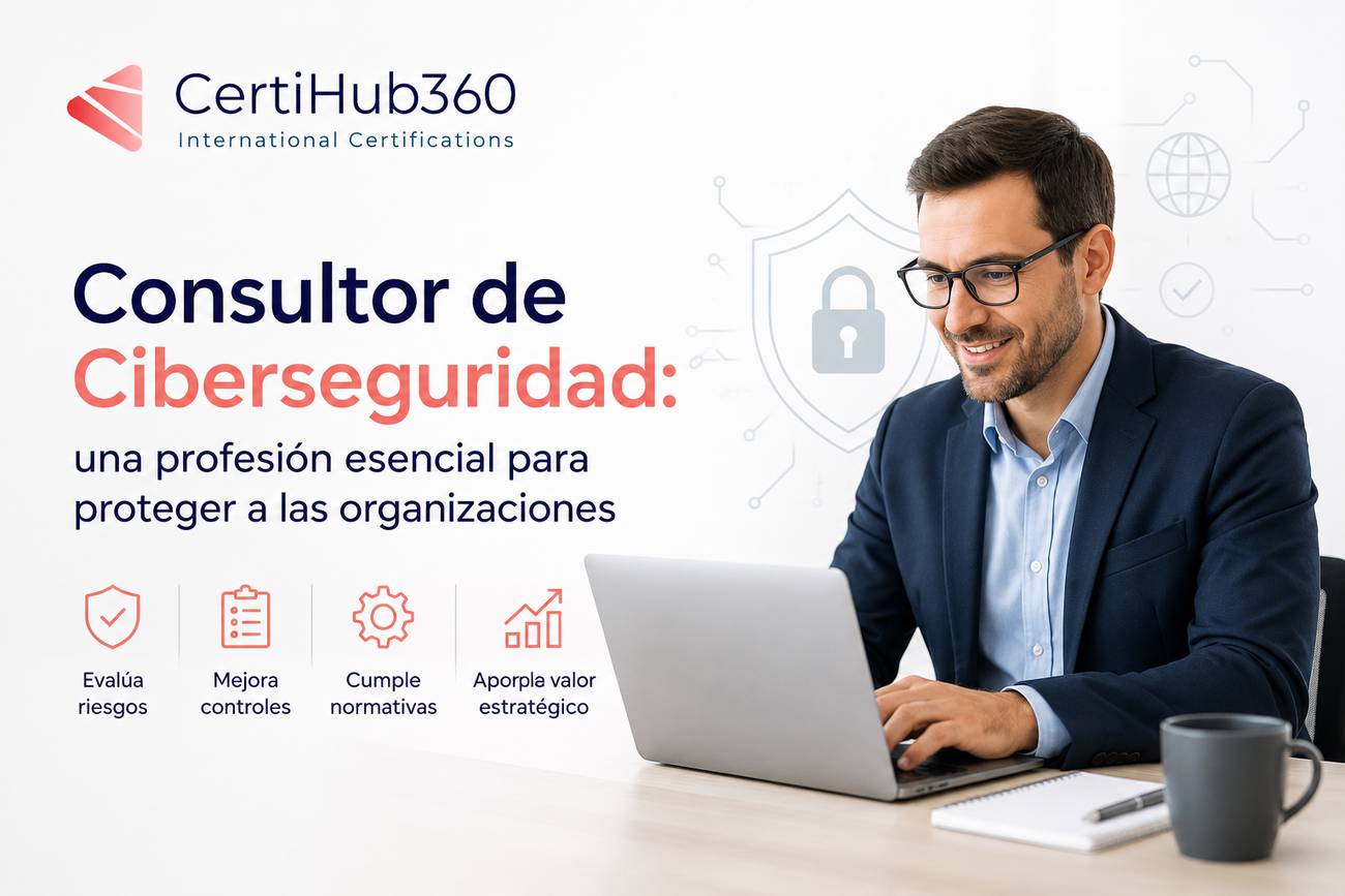 Consultor de ciberseguridad analizando riesgos, controles y cumplimiento normativo para mejorar la seguridad de una organización.